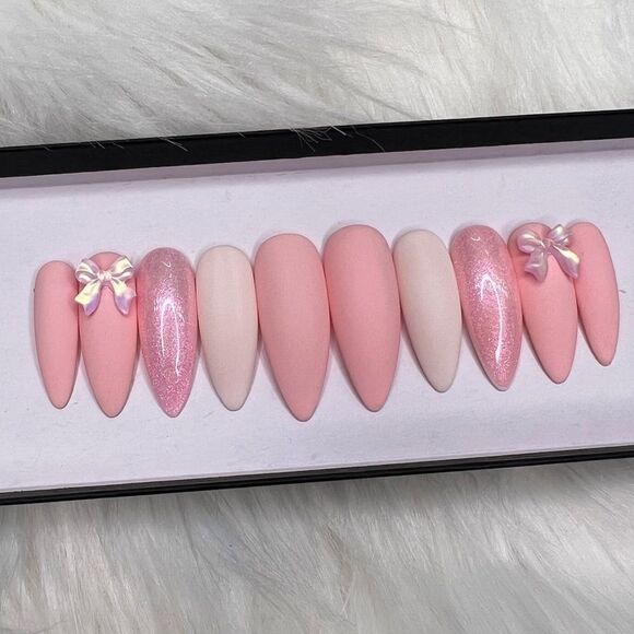 Pink Bow 🎀 Custom Press On Nails | High Quality Nails | Handmade - Picture 3 of 12
